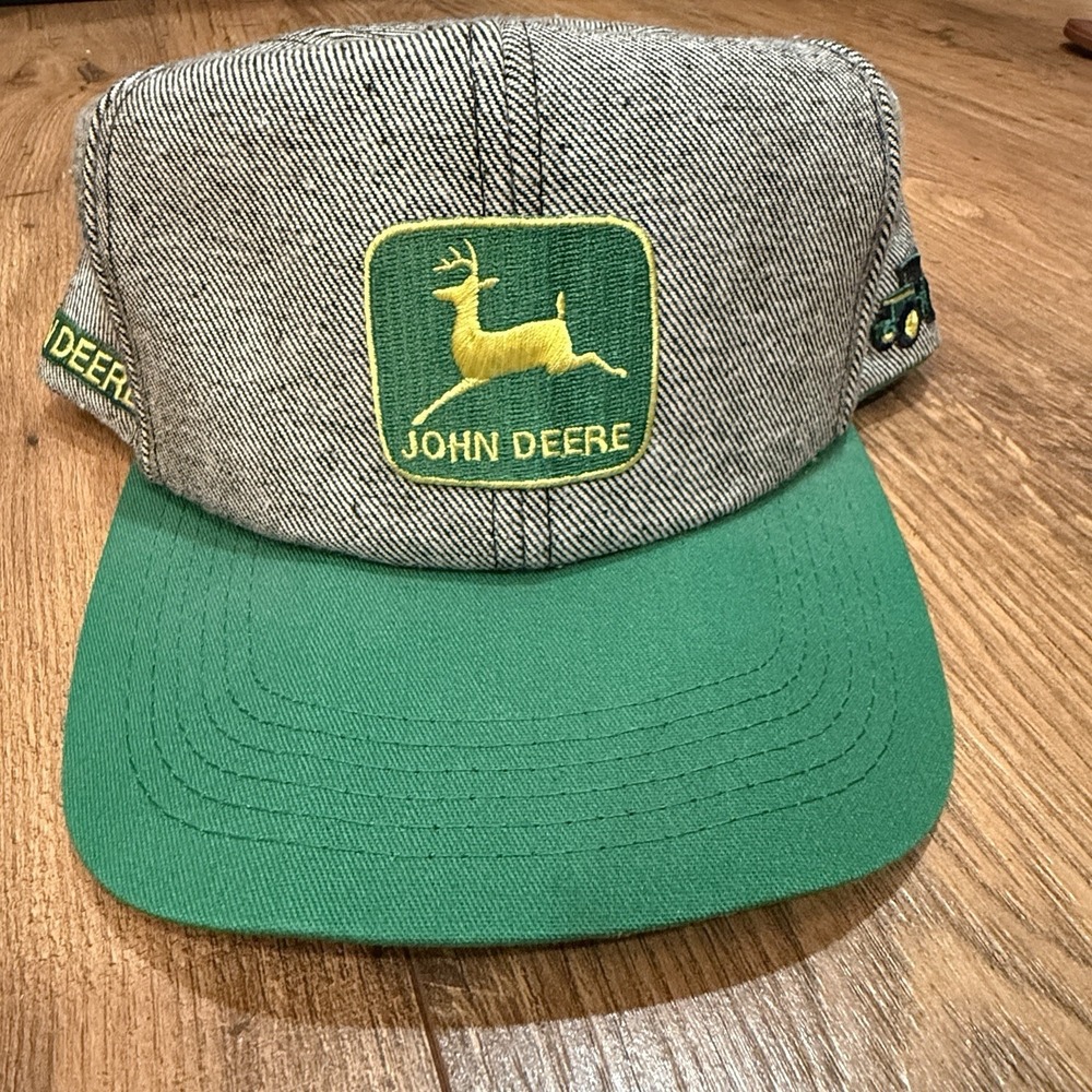 John Deere Vtg K Products Embroidered Trucker Hat Cap Snapback Green USA‎ Denim
